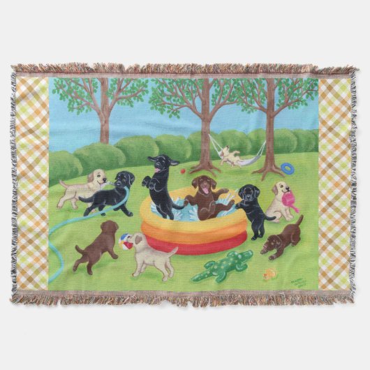 夏のおもしろいのラブラドールの絵を描くこと スローブランケット (正面)
