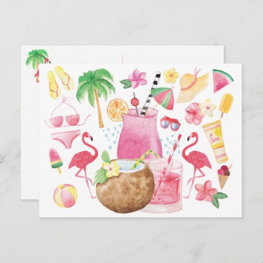 夏のおもしろいの挨拶ビーチ ポストカード (正面/裏面)