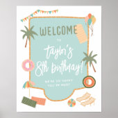 夏のおもしろいガールプール誕生日パーティーウェルカムサイン ポスター (正面)