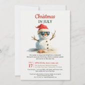 夏のおもしろいクリスマス7月の雪だるまサングラス 招待状 (正面)