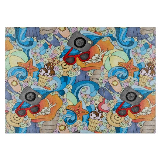 夏のおもしろいパターン カッティングボード (正面)