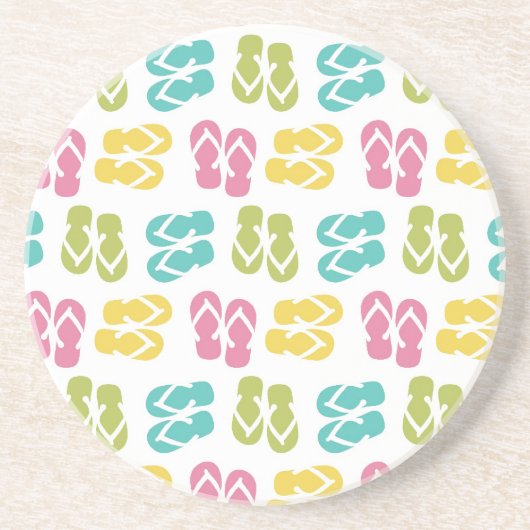 夏のおもしろいピンクのフリップフロップサンダルのスリッパのパターン コースター (正面)