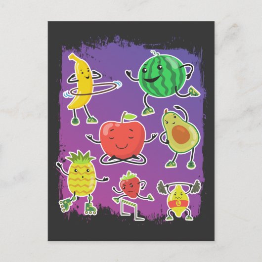 夏のおもしろいフルーツ健康な食べ物スポーツ愛好家 ポストカード (正面)
