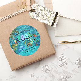 夏のおもしろいプールパーティーサンキュー誕生日 ラウンドシール