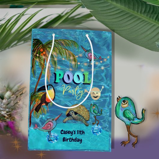夏のおもしろいプールパーティートロピカル ミディアムペーパーバッグ