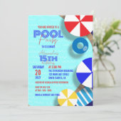 夏のおもしろいプールパーティー誕生祝い 招待状 (スタンド正面)