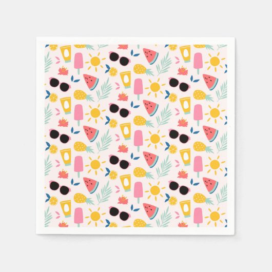 夏のおもしろいプールパーティー スタンダードカクテルナプキン (正面)