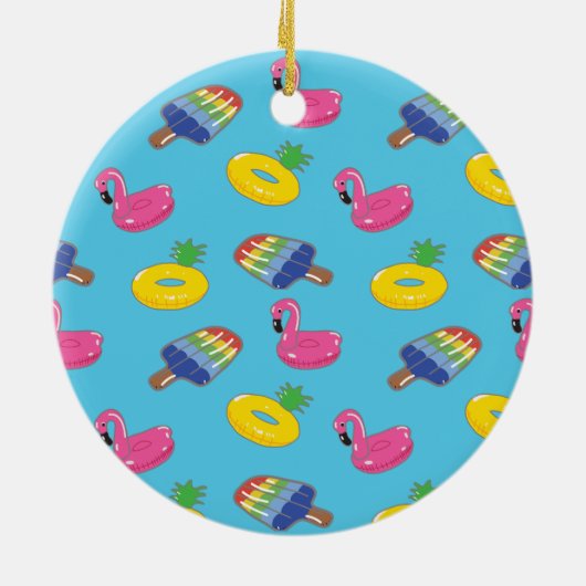 夏のおもしろいプールフロートをテーマにしたクリスマス セラミックオーナメント (裏面)