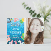 夏のおもしろいプール誕生日パーティーの写真 サンキューカード (スタンド正面)