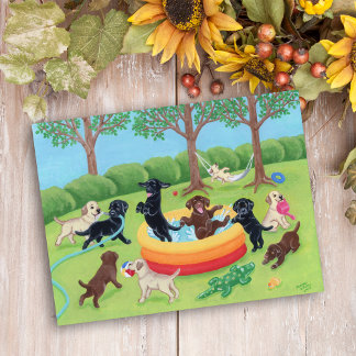 夏のおもしろいラブラドール絵画ズ ポストカード