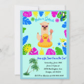 夏のおもしろいラマのアヒル内管プールパーティーI 招待状 (正面)