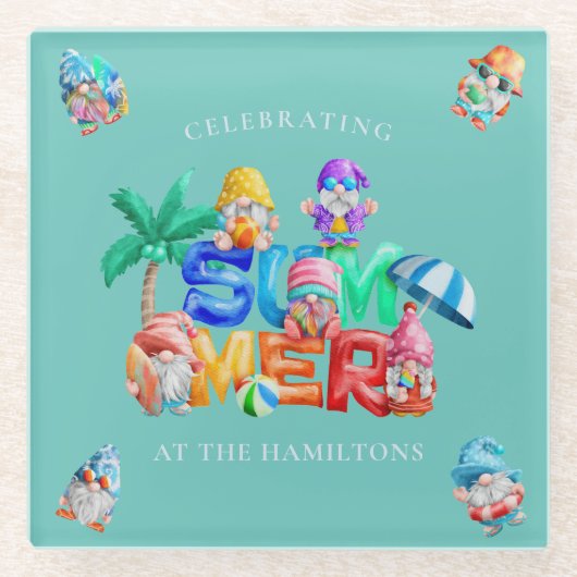 夏のおもしろい格言水彩 ガラスコースター (正面)