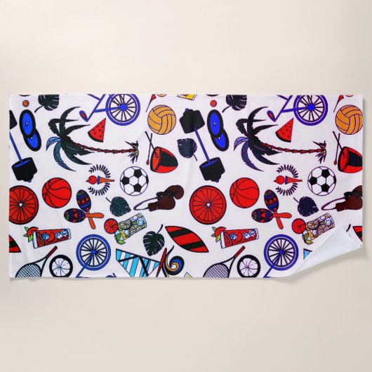 夏のおもしろい白 ビーチタオル (正面)