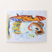 夏のおもしろい雪だるまサーファー飲み物フレッシュ – おもしろい ジグソーパズル (横)