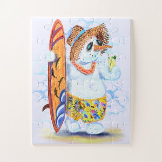 夏のおもしろい雪だるまサーファー飲み物フレッシュ – おもしろい ジグソーパズル (縦)