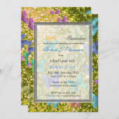 夏のおもしろい、幸せな蝶の輝く卒業 招待状 (正面/裏面)