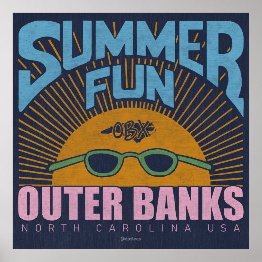 夏のおもしろいOBXアウターバンクノースカロライナヴィンテージ ポスター (正面)