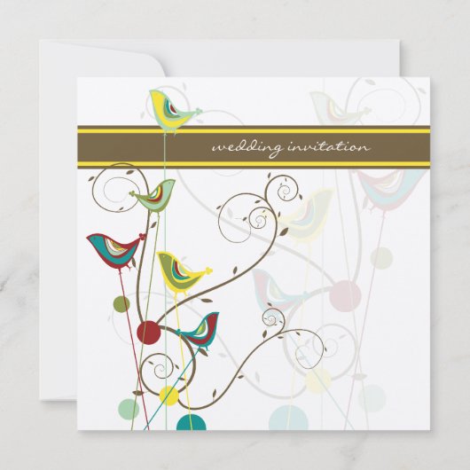 夏のお洒落鳥と渦を巻く結婚式の招待 招待状 (裏面)