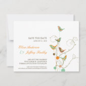 夏のお洒落鳥と渦巻きで日付カードを保存 招待状 (正面)