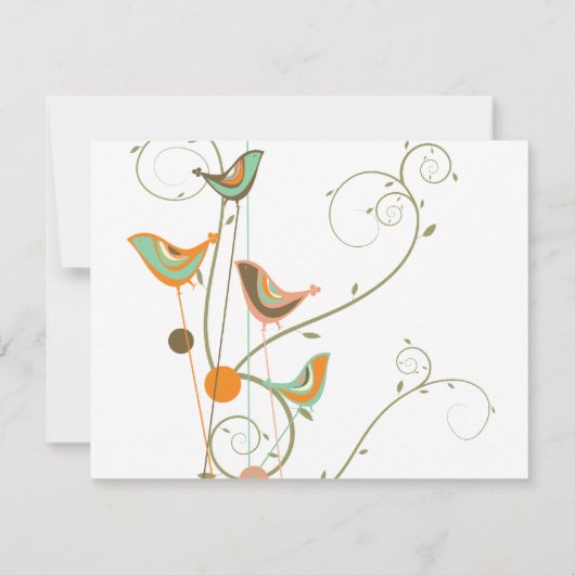 夏のお洒落鳥と渦巻きで日付カードを保存 招待状 (裏面)