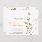 夏のお洒落鳥と渦巻きで日付カードを保存 招待状 (正面/裏面)