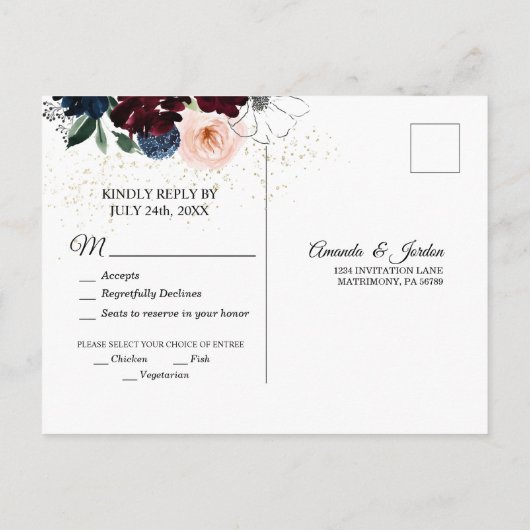 夏のお祝い結婚の返信はがき インビテーションポストカード (裏面)