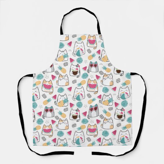 夏のかわいい猫柄 エプロン (正面)