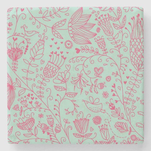 夏のかわいい花パターン ストーンコースター (正面)