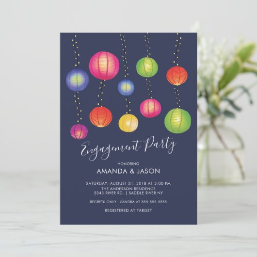夏のちょうちんの婚約パーティの招待状 招待状 (スタンド正面)