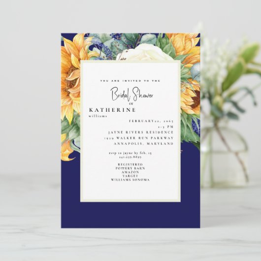夏のはっきりしたひまわり海軍ブライダルシャワー写真 招待状 (スタンド正面)