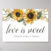 夏のひまわり結婚のデザートテーブルサイン ポスター (正面)