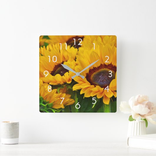 夏のひまわり絵画の時計 スクエア壁時計 (ホーム)