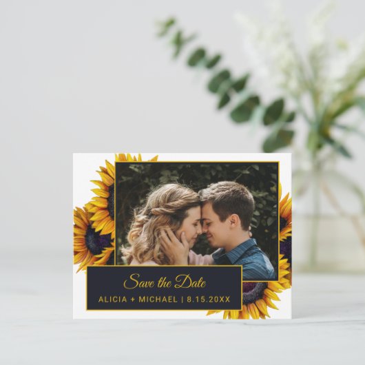 夏のひまわり |フォトウェディング日付を保存 案内ポストカード (スタンド正面)