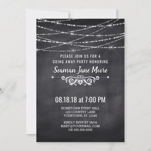 夏のひもライト行く遠くににパーティの招待状 招待状 (正面)