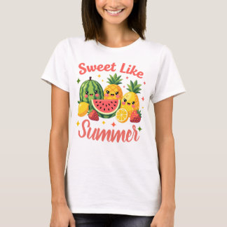夏のように甘い 可愛いフルーツの友達 Tシャツ