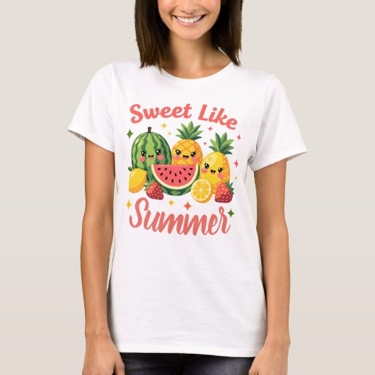 夏のように甘い 可愛いフルーツの友達 Tシャツ (正面)