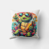 夏のよくはしゃぐパーティーを楽しむ亀 クッション (裏面)
