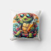 夏のよくはしゃぐパーティーを楽しむ亀 クッション (正面)