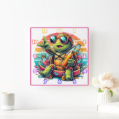 夏のよくはしゃぐパーティーを楽しむ亀 スクエア壁時計 (ホーム)