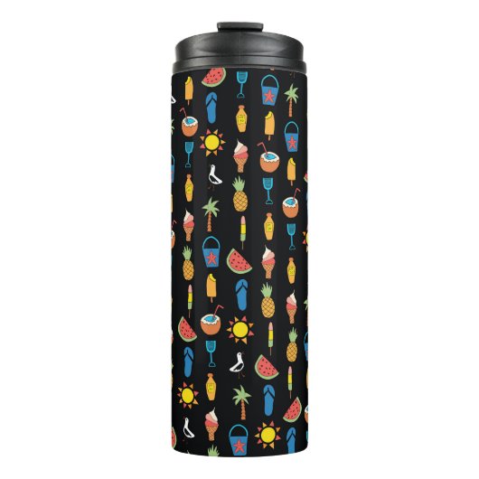 夏のアイコン黒のシームレスな背景 タンブラー (正面)