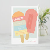 夏のアイスキャンデーの子供の誕生日のパーティの招待状 招待状 (スタンド正面)