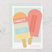 夏のアイスキャンデーの子供の誕生日のパーティの招待状 招待状 (正面/裏面)