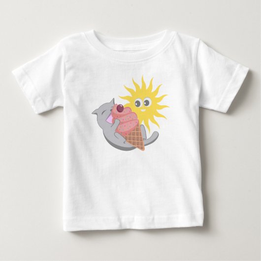 夏のアイスクリームを食べる猫 ベビーTシャツ (正面)