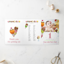 夏のアイスクリーム写真パーティー 三つ折り招待状