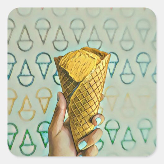 夏のアイスクリーム好き スクエアシール (正面)