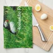 夏のアイスランドパフィン キッチンタオル (四つ折り)