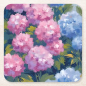 夏のアジサイ | ピンクとブルーの海岸の花 スクエアペーパーコースター (正面)