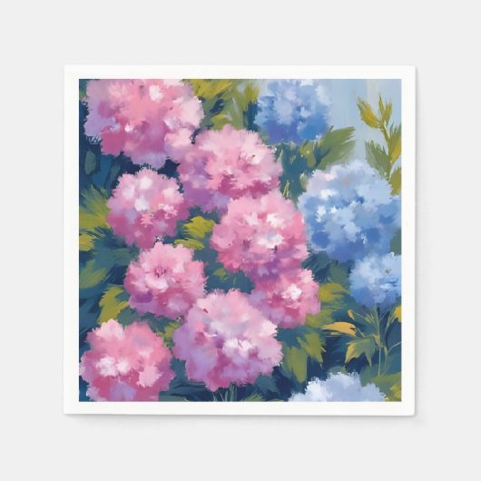 夏のアジサイ | ピンクとブルーの海岸の花 スタンダードカクテルナプキン (正面)