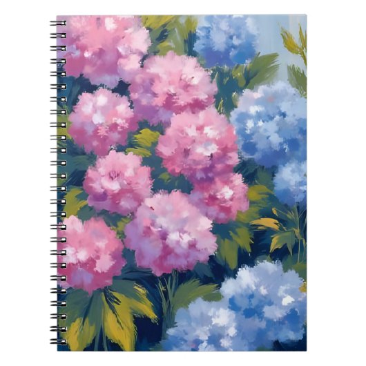 夏のアジサイ | ピンクとブルーの海岸の花 ノートブック (正面)