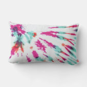 夏のアートネオンガーリーティール(緑がかった色)ピンク絞り染めパターン アウトドアクッション (裏面)